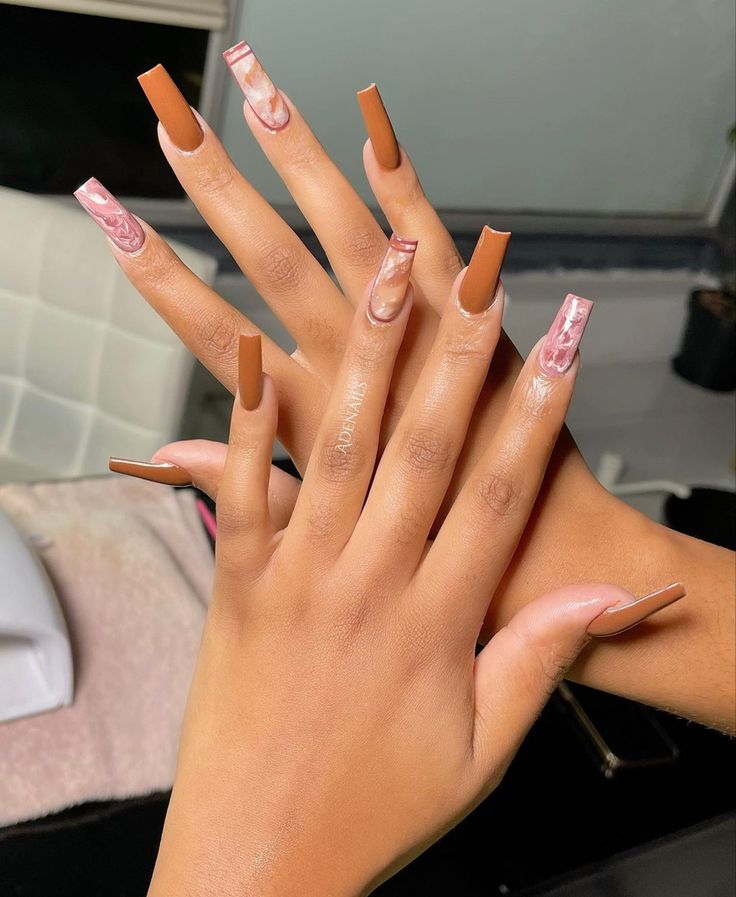 Acrylic nail extensions with marble art